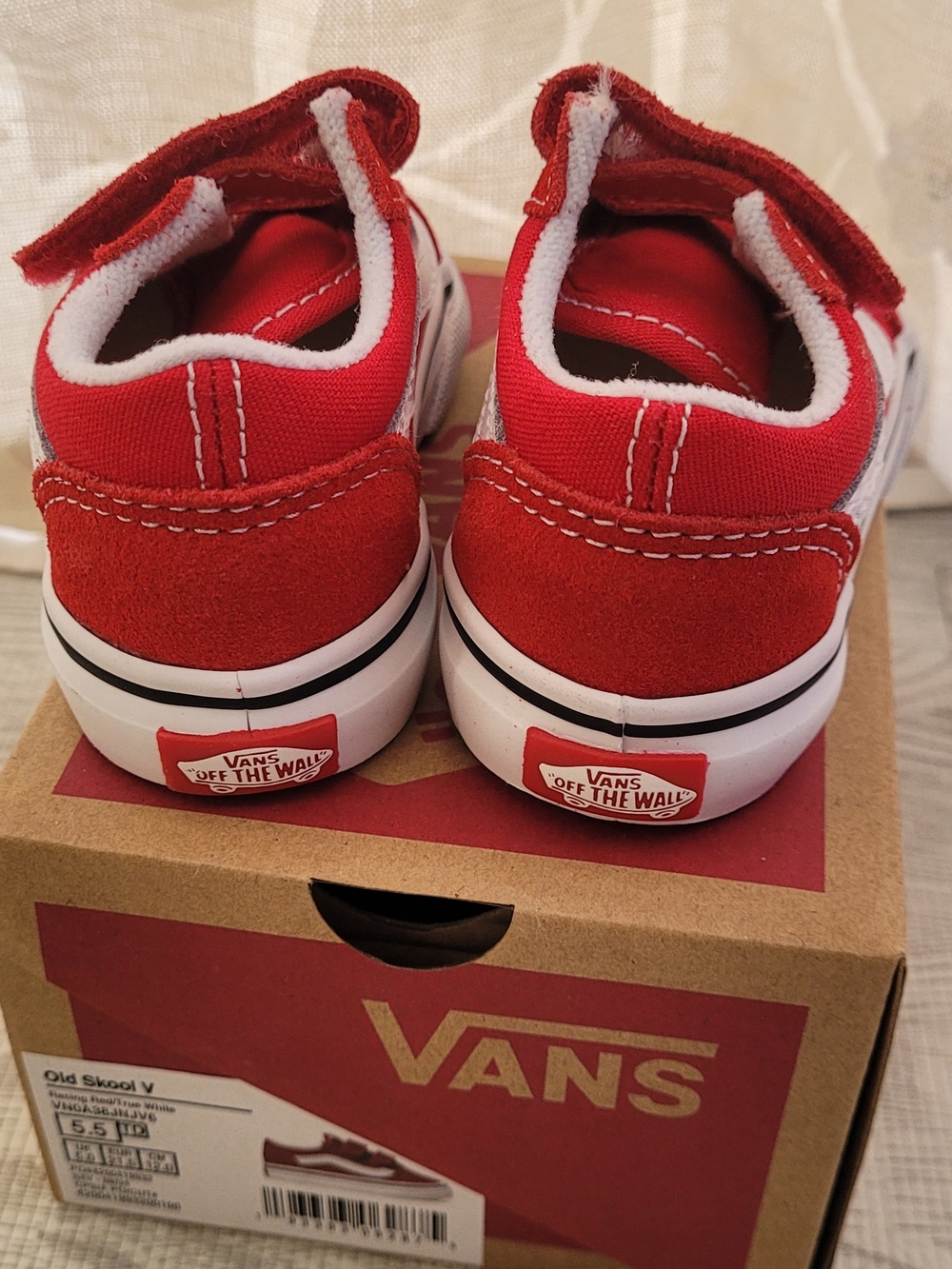 Vans Kids Old Skool Velcro Sneakers - Red & White - Picture 3 of 5